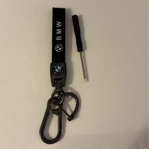 BMW Key Fob Keychain in Black Leather with Logo NWT